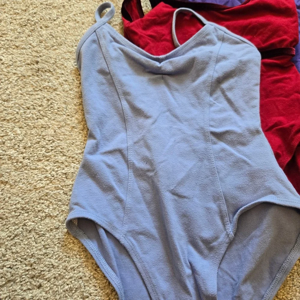 Capezio Reflextions Dance Leotard Bundle 4pc Tan Blue Burgundy Purple Kids S M